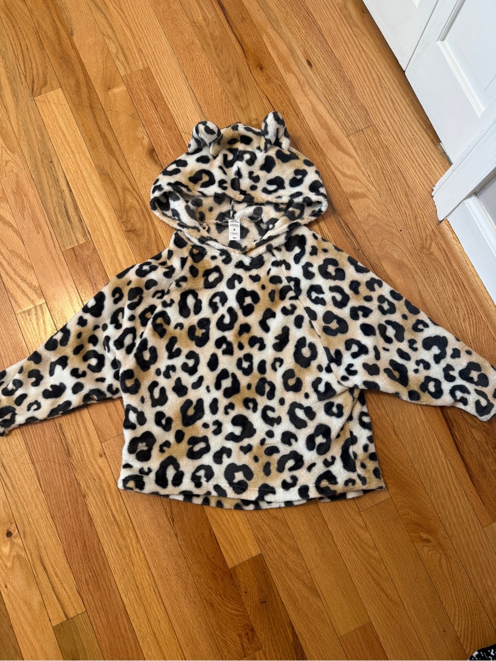 Justice Kids Leopard Hooded Fleece Pullover - Cream & Black